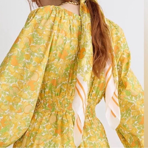 J.Crew Limone Print V-Neck Cotton Lawn Mini Dress Smocked SIZE M - Picture 4 of 6